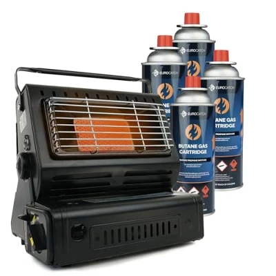 Afbeelding van Eurocatch gaskachel Incl. 4 Butaan Gasbussen Heater Kachel Terrasverwarmer Camping Gas Verstelbaar Draagbaar