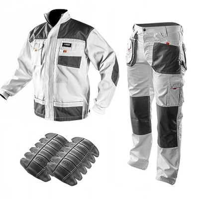 Afbeelding van NEO TOOLS Professionele werkbroek/professionele Set (broek, jas, kniebeschermkussen) wit veiligheidsbroek werkkleding broek schildersbroek S XXL,