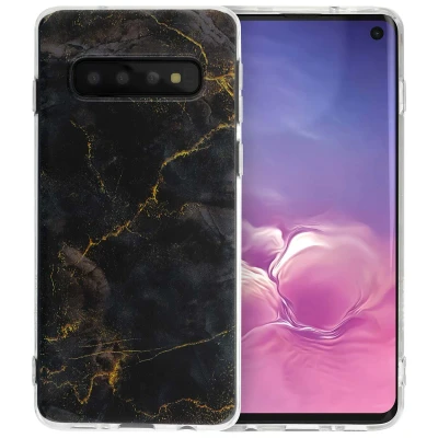 Afbeelding van Samsung Galaxy S10 Hoesje Siliconen en TPU (zacht) iMoshion Softcase/Backcover Black Marble Telefoonhoesje