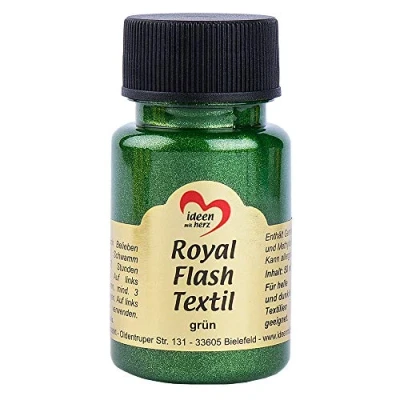 Afbeelding van Royal Flash Textil, Textielverf, glitter metallic, zeer dekkend, romige textielverf op waterbasis, voor licht en donker textiel, 50 ml (groen)