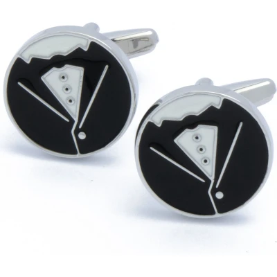 Afbeelding van Manchetknopen Pak Tuxedo Zwart Wit Rond