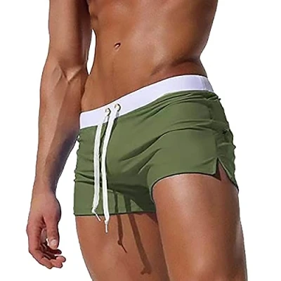 Afbeelding van Heren Zwembroek Sneldrogende Verstelbare Trekkoord Boxer Badmode Board Shorts met Back Rits Pocket, Leger Groen, S