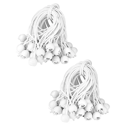 Afbeelding van QWORK® 100st bungeekoorden met bal, 15cm, witte bungeekoorden, geschikt voor kampeertent, dekzeil, banner, huishoudelijke artikelen