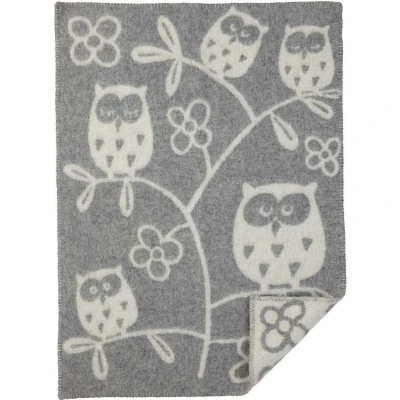 Afbeelding van Wiegdeken Wol Uilen Grijs 65 x 95 cm Klippan Babydeken