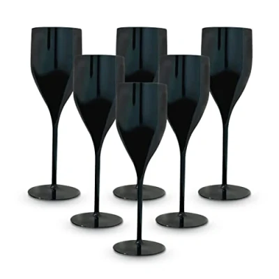 Afbeelding van 18 Cl polycarbonaat (hard plastic) 100% Italiaans design Onbreekbare glazen Herbruikbare en vaatwasmachinebestendige wijnglazen set van 6 zwart