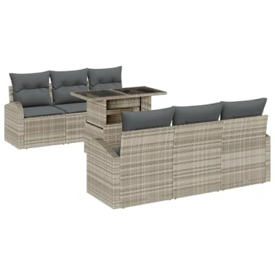 Afbeelding van vidaXL 7 Delige Tuin Sofa Set met Kussens Lichtgrijs Poly Rattan