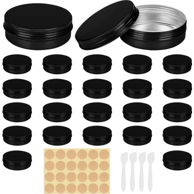 Afbeelding van Belle Vous Rond Aluminium Bakjes (24 Pak) 60 ml Zwart Schroefdeksel Mini Lege Metalen Potten/Containers voor Reizen, Snoep, DIY Hobby, Lippenbalsem, Samples en Opslag