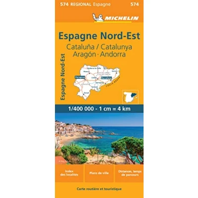 Afbeelding van Michelin 574 Noordoost Spanje Cataluña Aragón Andorra Wegenkaart Kleurloos Reisboeken &amp; Kaarten