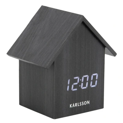Afbeelding van Karlsson Wekker House LED Hout Fineer Zwart 10x11x7cm