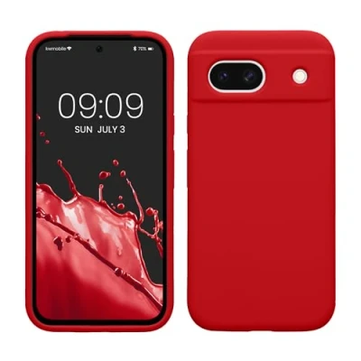 Afbeelding van kwmobile telefoonhoesje geschikt voor Google Pixel 8a Hoesje met siliconen coating Smartphone case in kersrood