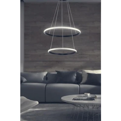 Afbeelding van Calistoga 2 cirkel hanglamp, zwart metaal en witte LED Menzzo