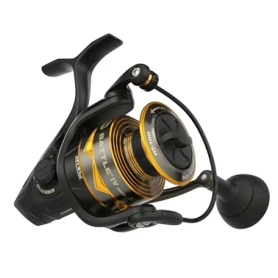 Afbeelding van PENN Battle® IV Spinning Reel, Zoutwater visser Zeevis Lure Bait, Bass, Pollack, Kabeljauw, Makreel, Wrasse, Aluminium Robuust Ambidextrous 4000 High Speed Reel Maat 7.0:1 Zwart, Goud Rook