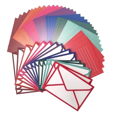 Afbeelding van CZAKOMIX 48 Delige Briefpapierset (32 Briefpapier + 16 Enveloppen), Witte Luxe Enveloppen, Miniatuur Enveloppen Met V Klep, Voor Bruiloften, Uitnodigingen, Feest, Wenskaarten