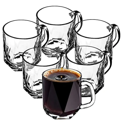 Afbeelding van KADAX glazen met handvat voor thee en koffie, theeglazen van dik glas, kopjes koude warme dranken, glazenset thee, water (Frida 300 ml/set 6)