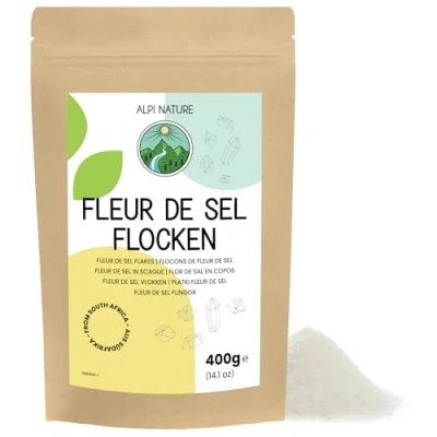 Afbeelding van Fleur de Sel Zeezoutvlokken 400g van Alpi Nature, Zeezoutkristallen 0.5 2mm uit Zuid Afrika voor Gastronomisch Koken