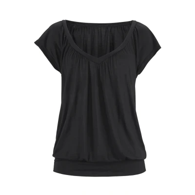 Afbeelding van Lascana V Ausschnitt Tshirt basic, Dames, Maat: 40/42, Schwarz