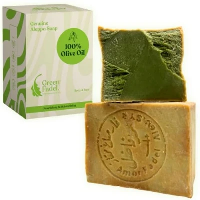 Afbeelding van GREEN FADEL Aleppo Zeep Original 1 x 200g (Genuine) 100% Olijfolie, Olijfoliezeep, Kernzeep, Soap, Natuurlijke Zeep, Handgemaakt, Vegan, voor Gezicht &amp; Lichaam