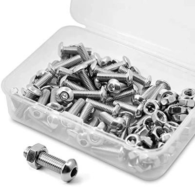Afbeelding van Set van 50 inbusschroeven en moeren M5 0,8 x 10 mm roestvrij staal 304 18 8 ronde kop