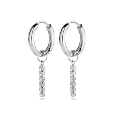 Afbeelding van Zilver gerhodineerd klapoorringen zirkonia 15 mm 1340441