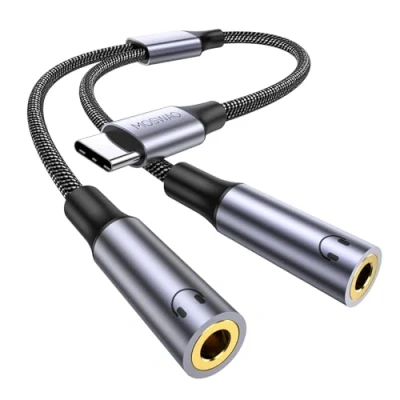 Afbeelding van MOSWAG USB C naar 3,5 mm Aux Audio Hoofdtelefoon Splitter, Jack Splitter Adapter Y kabel compatibel met iPhone 15 Pro Max/15 Plus, Pixel 8 7 6 5, Galaxy S23 S22 S21