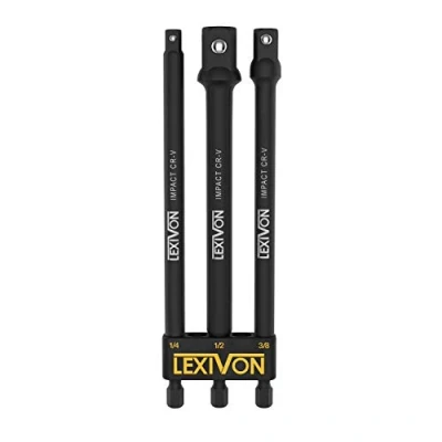 Afbeelding van LEXIVON Impact Grade Socket Adapter Set, 6&quot; Extension Bit With Holder 3 Piece 1/4&quot;, 3/8&quot;, and 1/2&quot; Drive, Adapt Your Power Drill To High Torque Wrench (LX 102)