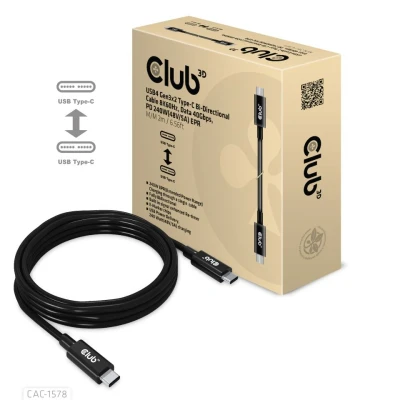 Afbeelding van CLUB3D USB4 Gen3x2 Type C Bi Directional Cable 8K60Hz, Data 40Gbps, PD 240W(48V/5A) EPR M/M 2m / 6.5