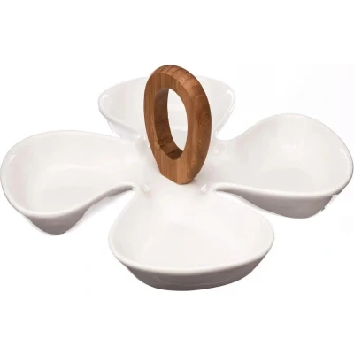 Afbeelding van 5Five Serveerplank/borrelplank hapjes/saus/tapas porselein wit 4 vaksA  Serveerplanken