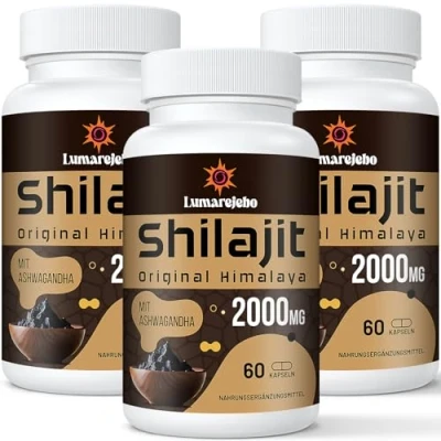 Afbeelding van Lumarejebo Shilajit capsules 2000 mg per portie, pure met ashwagandha wortelextract, natuurlijke bron van 60% fulvinezuur en sporenelementen (180 Count (Pack of 3))