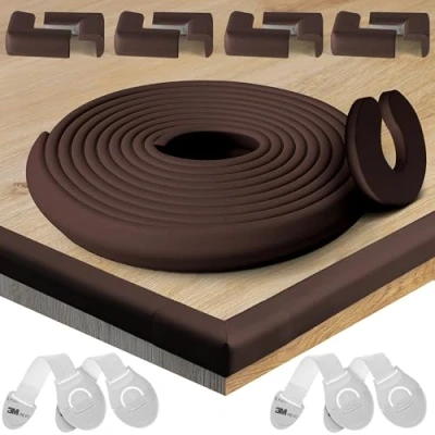 Afbeelding van HAPPY CHLEA® Hoekbescherming voor kinderen, van rubber, beschermings en veiligheidsset, 6,4 m volledige afdekking met rol nestje 8 zachte hoeken, 1 deurstopper 4 ladesloten, gecertificeerd