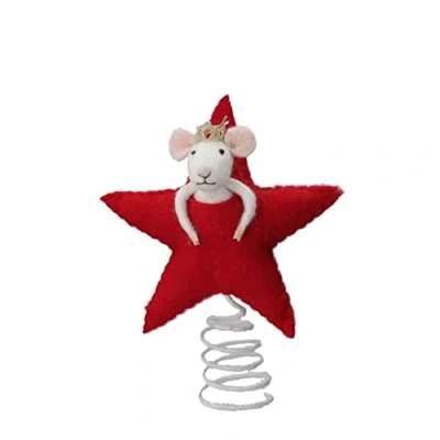 Afbeelding van Gisela Graham Vilt Queen Mouse In Star kerstboom Topper