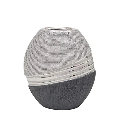 Afbeelding van Dekohelden24 Elegante moderne decoratieve designer keramische vaas in zilver grijs ovaal, zilvergrijs, 16 cm