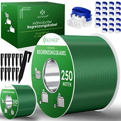 Afbeelding van KESSER® begrenzingskabel 500 m + 1600 grondspiezen 24 kabelconnectoren voor robotmaaier grasmaaier, accessoireset, begrenzingsdraad, compatibel met Gardena/Bosch/Worx/Einhell/Honda/ROBOMOW