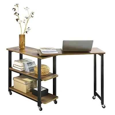 Afbeelding van SoBuy FWT83 N Draaibare bijzettafel, bijzettafel met zwenkwielen, mobiele consoletafel 2 opbergplanken en 6 industrieel ontwerp 133 x 30 69 cm