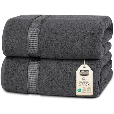 Afbeelding van Utopia Towels Premium Jumbo Badlaken (90 x 180 cm), 2 Pak 100% Ringgesponnen Katoen Zeer Absorberend en Snel Droog Extra Grote Badhanddoek Superzachte hotelkwaliteit Handdoek (Grijs)