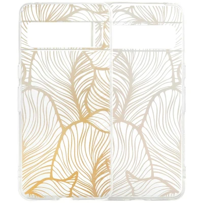 Afbeelding van Google Pixel 8 Pro Hoesje Siliconen en TPU (zacht) iMoshion Softcase/Backcover Golden Leaves Transparant Telefoonhoesje