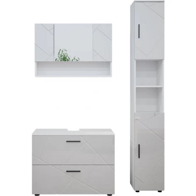 Afbeelding van Vicco Badkamermeubel set &quot;Irma&quot;, Wit Hoogglans, 3 delen, met onderkast 80 cm