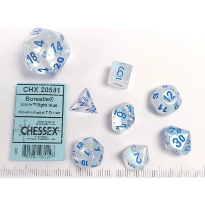 Afbeelding van Chessex Borealis Mini Polyhedral Icicle/lichtblauw Lichtgevende Dobbelsteenset (7 stuks)