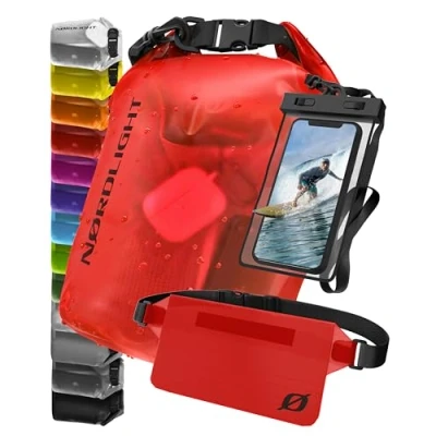 Afbeelding van Nordlight Waterdichte Dry Bag met telefoonzak en heuptas (10L, Rood) droge zak rolsluiting Zwemmen, varen, strand, staand peddelen