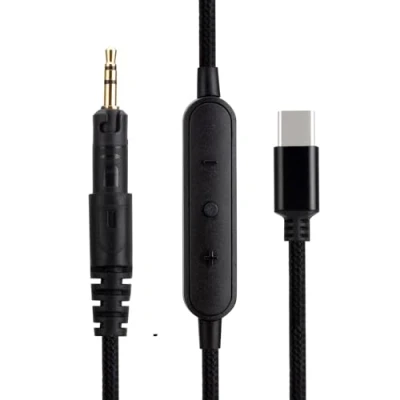 Afbeelding van ATH M40X M50X M70X vervangende audiokabel, compatibel met Audio Technica hoofdtelefoons, type C naar 2,5 mm stereo jack stekker, 1,5 meter, inline microfoon/afstandsbediening, zwart