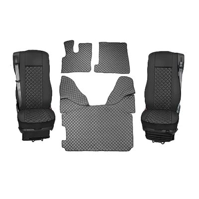 Afbeelding van Set stoelhoezen + vloermatten 1 eco leer zwart geschikt voor 106 XF CF automatische trucks
