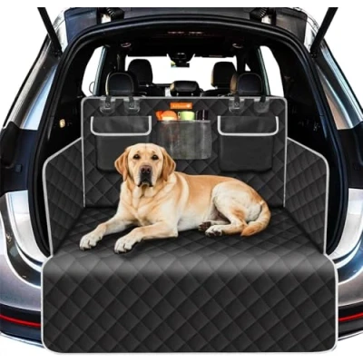 Afbeelding van Alfheim kofferbakbeschermer voor hond, scheurvast en waterdicht, antislip wasbare achterbankhoes honden met zijbescherming universeel auto, stationwagen, vrachtwagens, SUV (Zwart)