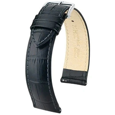Afbeelding van HIRSCH Uhren Armband Duke L Italiaans kalfsleer alligator in reliëf voor dames en heren Zwart 20 mm
