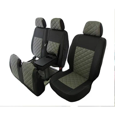 Afbeelding van Texmar Ontworpen voor MERCEDES SPRINTER, Crafter 2006 2018 LHD ZWART GRIJS ECO LEREN Zetelhoezen 2+1 (1 eenpersoons)