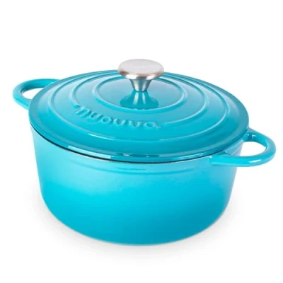 Afbeelding van Gietijzeren Pot met Deksel Anti aanbaklaag, Ovenbestendig, Geëmailleerde Braadpot Robuust Kookgerei Blauw 4,7L Van Nuovva