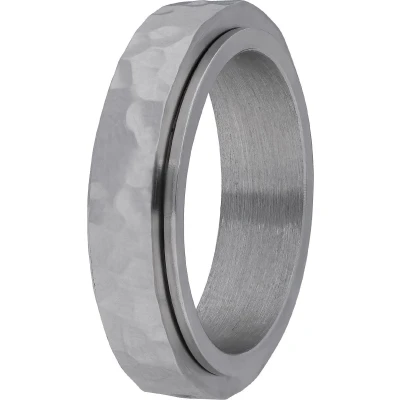 Afbeelding van Lucardi Dames Gerecycled stalen anxiety Ring gehamerd Staal Zilverkleurig 20 / 63 mm