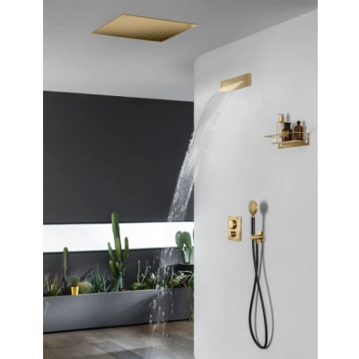 Afbeelding van SB Square Chromotherapy Regendouche inbouw PVD Goud 1208955467