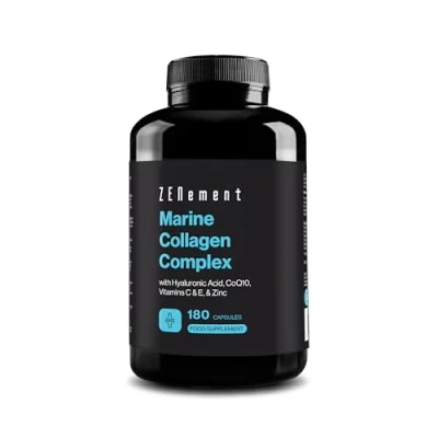 Afbeelding van Marine Collageen, 180 capsules van superieur type 1 gehydrolyseerd collageen versterkt met Hyaluronzuur, CoQ10, Vitamine C en E Zink Peptiden voor gewrichten, huid botten Zenement