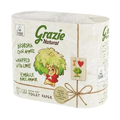 Afbeelding van Grazie Natural 3 laags toiletpapier Recycled drankkarton Zacht en sterk Groene voetafdruk Ecolabel gecertificeerd Milieuvriendelijk
