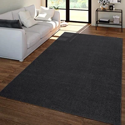 Afbeelding van Woonkamer Vloerkleed Laagpolig Eenkleurig Design Modern En Tijdloos, Kleur: Grijs Zwart, Maat:80x150 cm