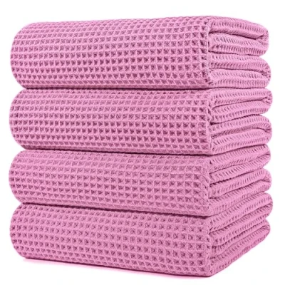 Afbeelding van POLYTE Microvezel oversized sneldrogende pluisvrije badhanddoek, 152 x 76 cm, 4 stuks (roze, wafelweefsel)
